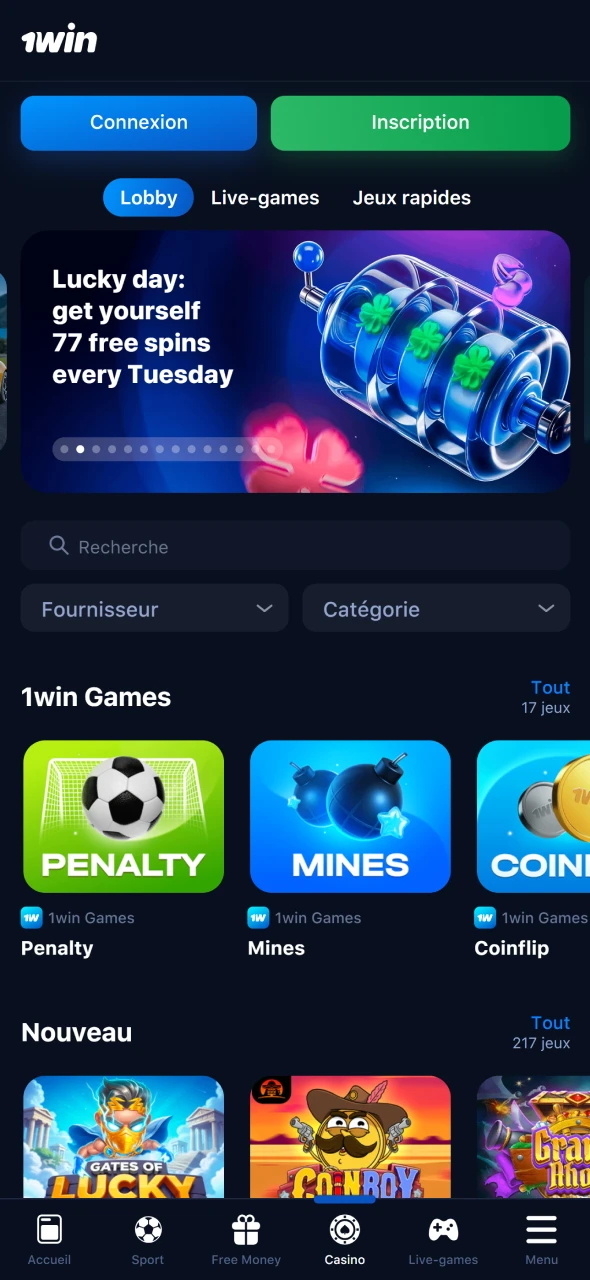 Jouez aux meilleurs jeux de casino sur l’application mobile 1win.
