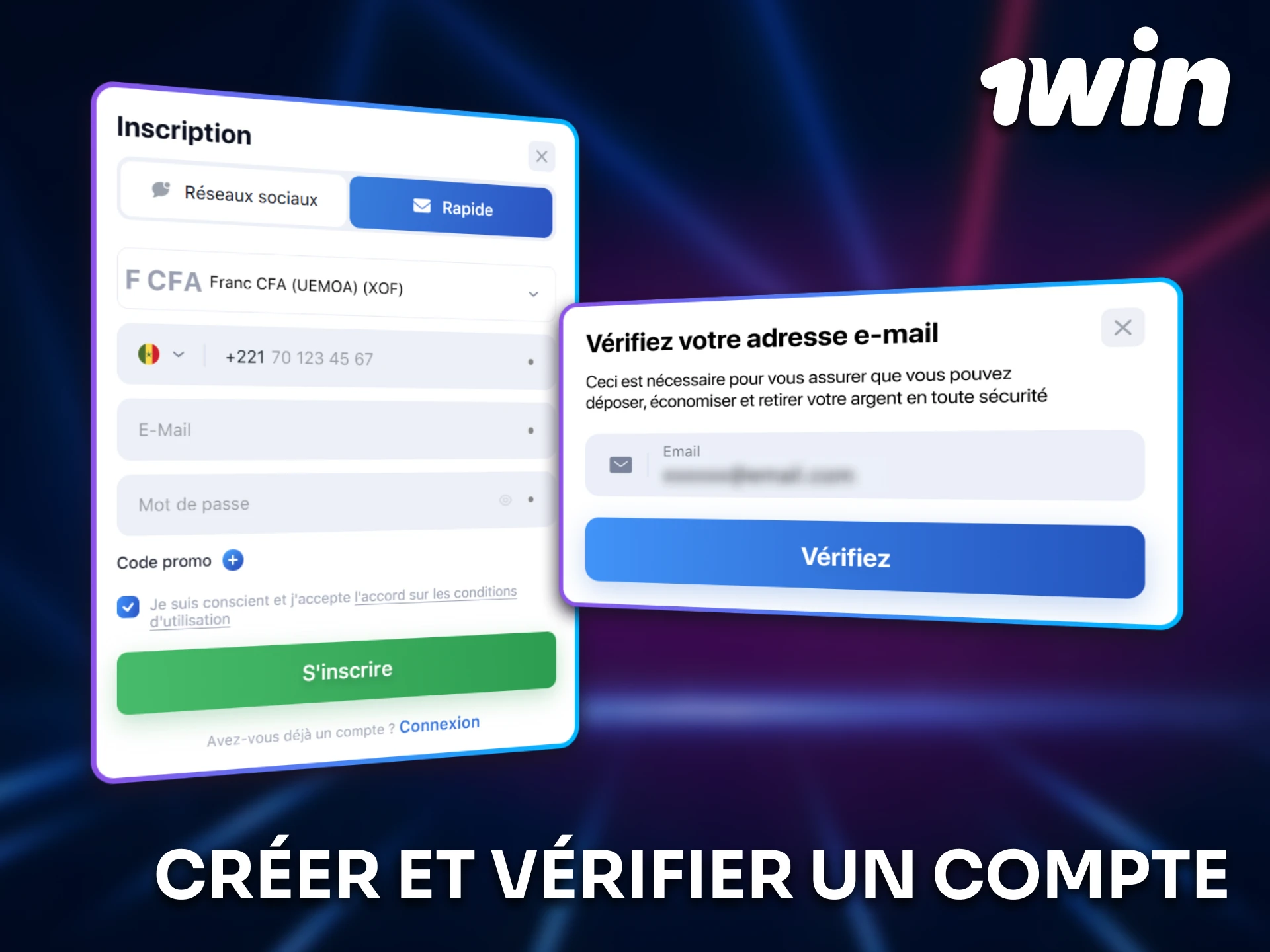 Créez et vérifiez un compte 1win pour commencer à jouer au Sénégal.