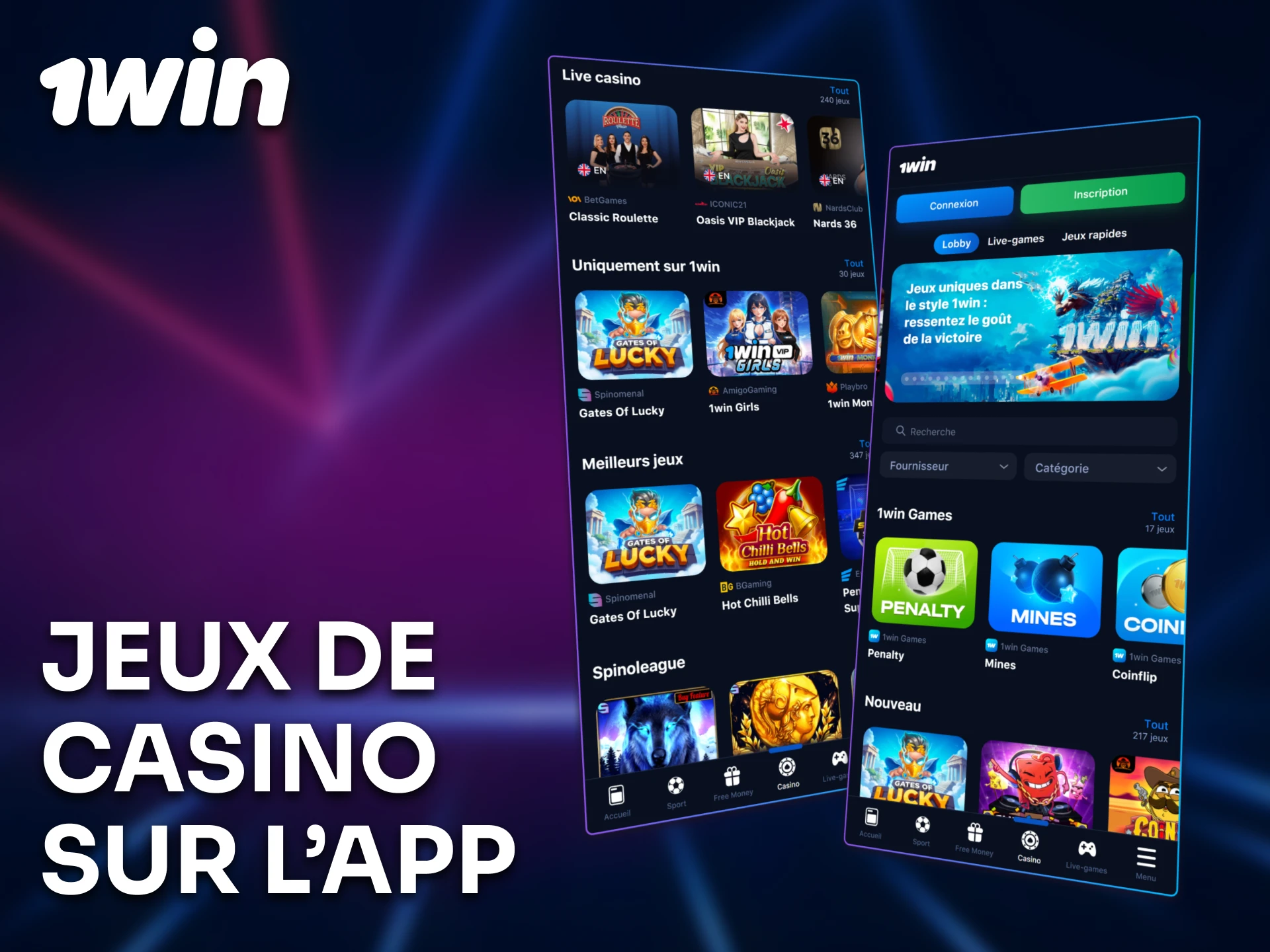 Essayez les jeux de casino disponibles dans l’application 1win.