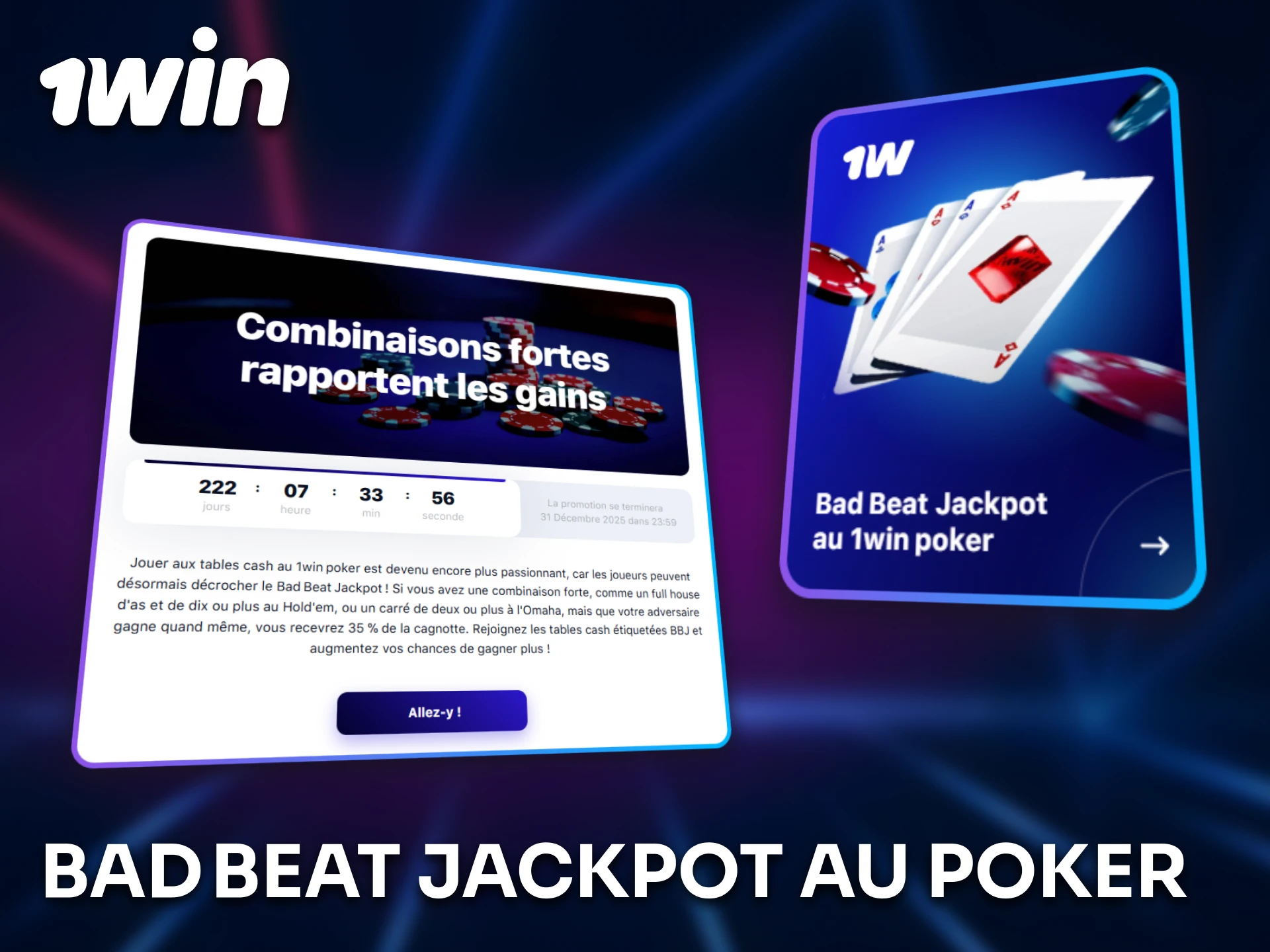 Jouez pour le Bad Beat Jackpot au poker 1win au Sénégal.