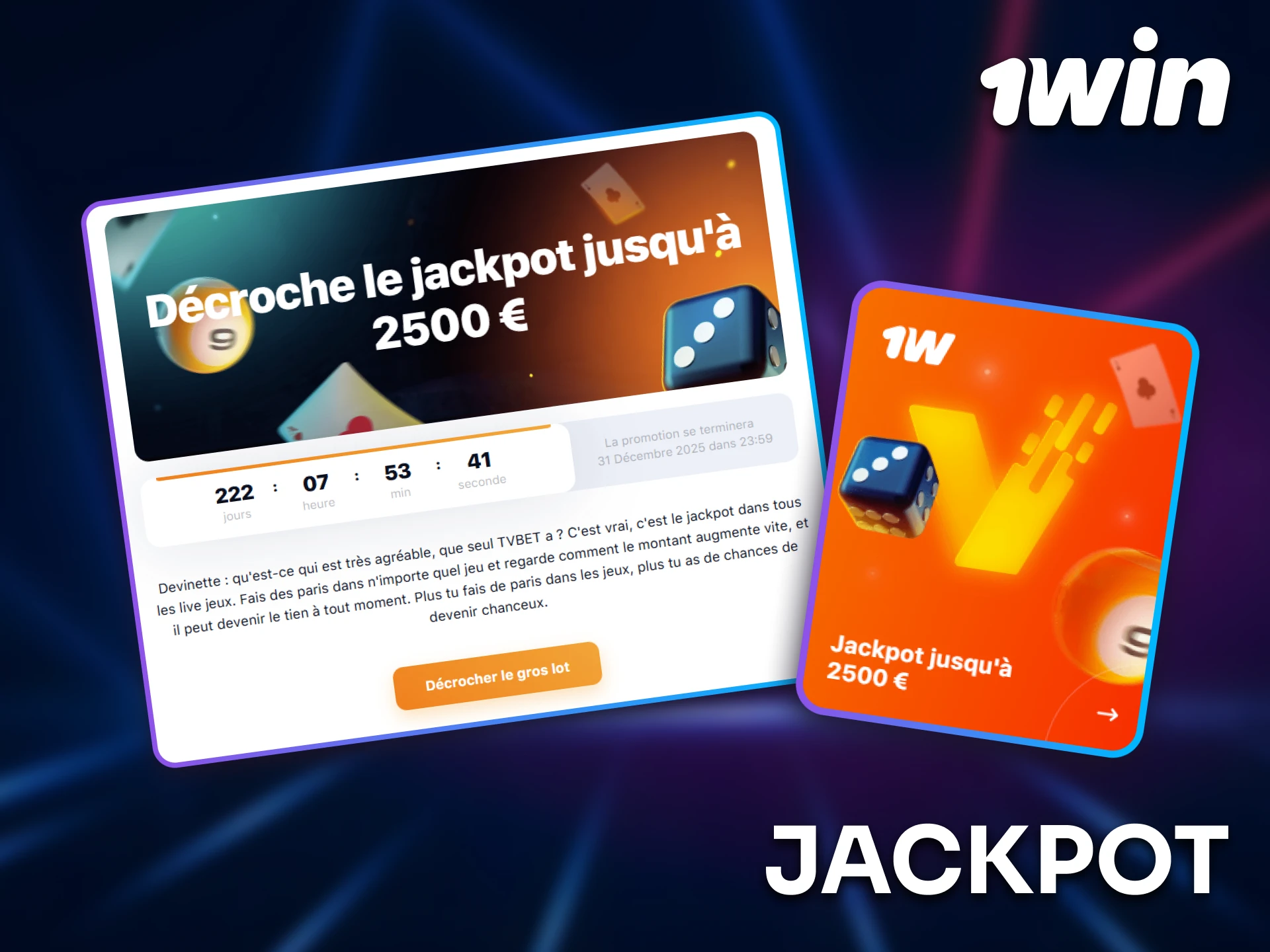 Participez pour remporter un jackpot jusqu’à plusieurs millions chez 1win.