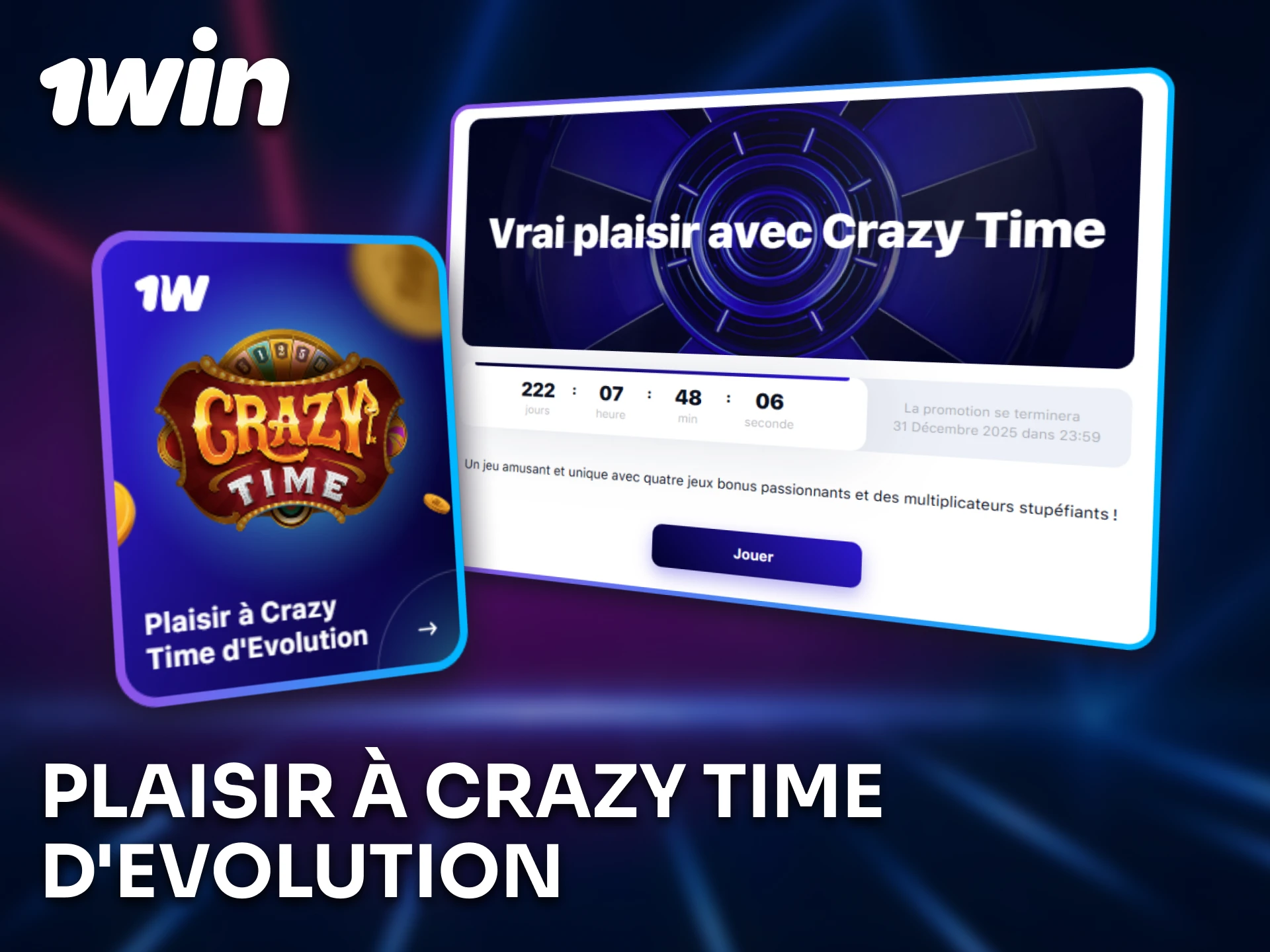 Vivez tout le plaisir du jeu Crazy Time d’Evolution sur 1win.