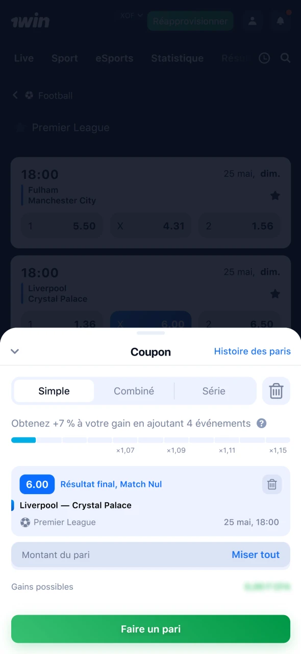 Confirmez votre pari en un clic sur 1win.