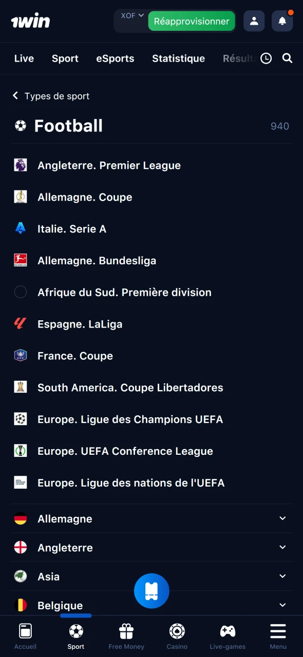 Sélectionnez un match sur 1win pour placer vos mises.