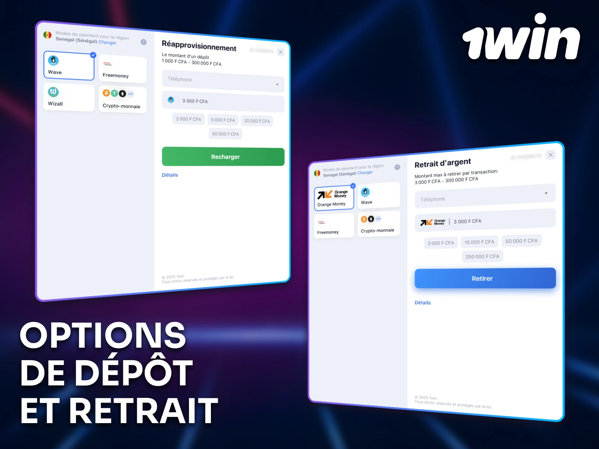 Effectuez vos dépôts et retraits facilement via 1win.