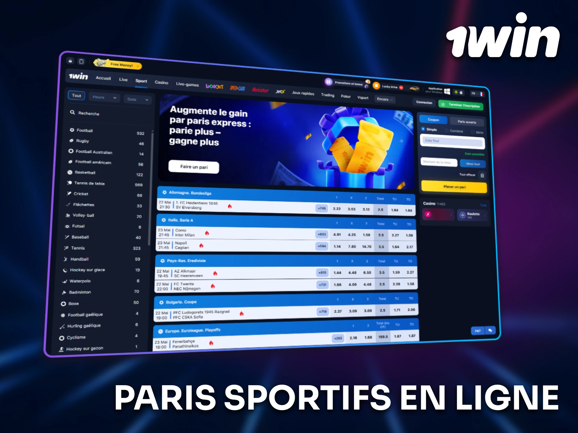 Explorez les paris sportifs en ligne avec 1win.