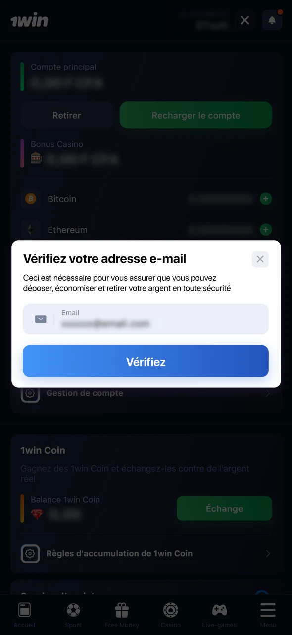 Complétez les données et passez la vérification sur 1win in Sénégal.