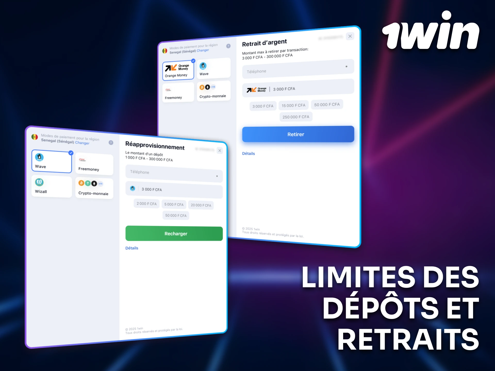 Consultez les limites des dépôts et retraits sur 1win.