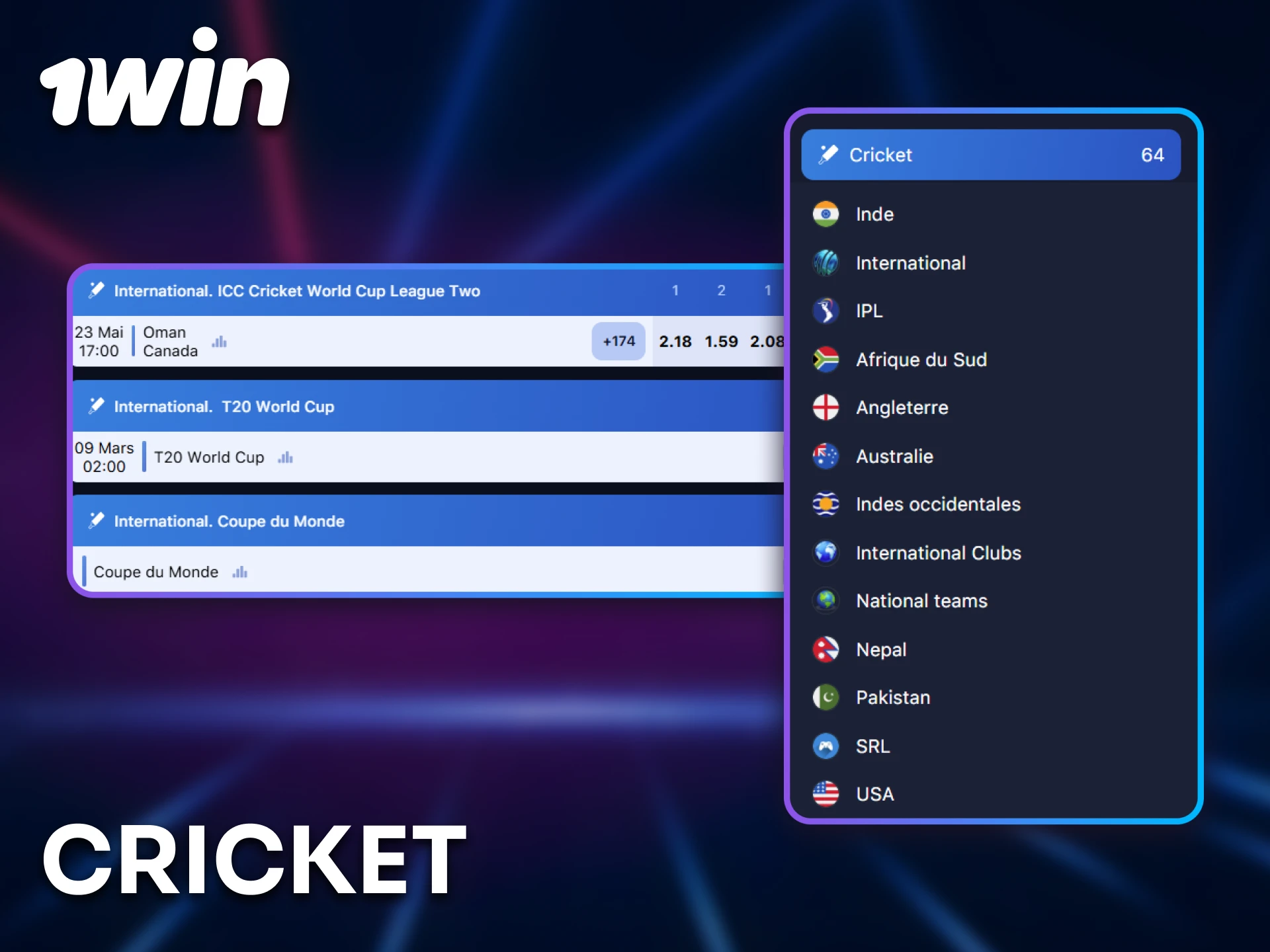 Découvrez les options de pari sur le cricket sur 1win.