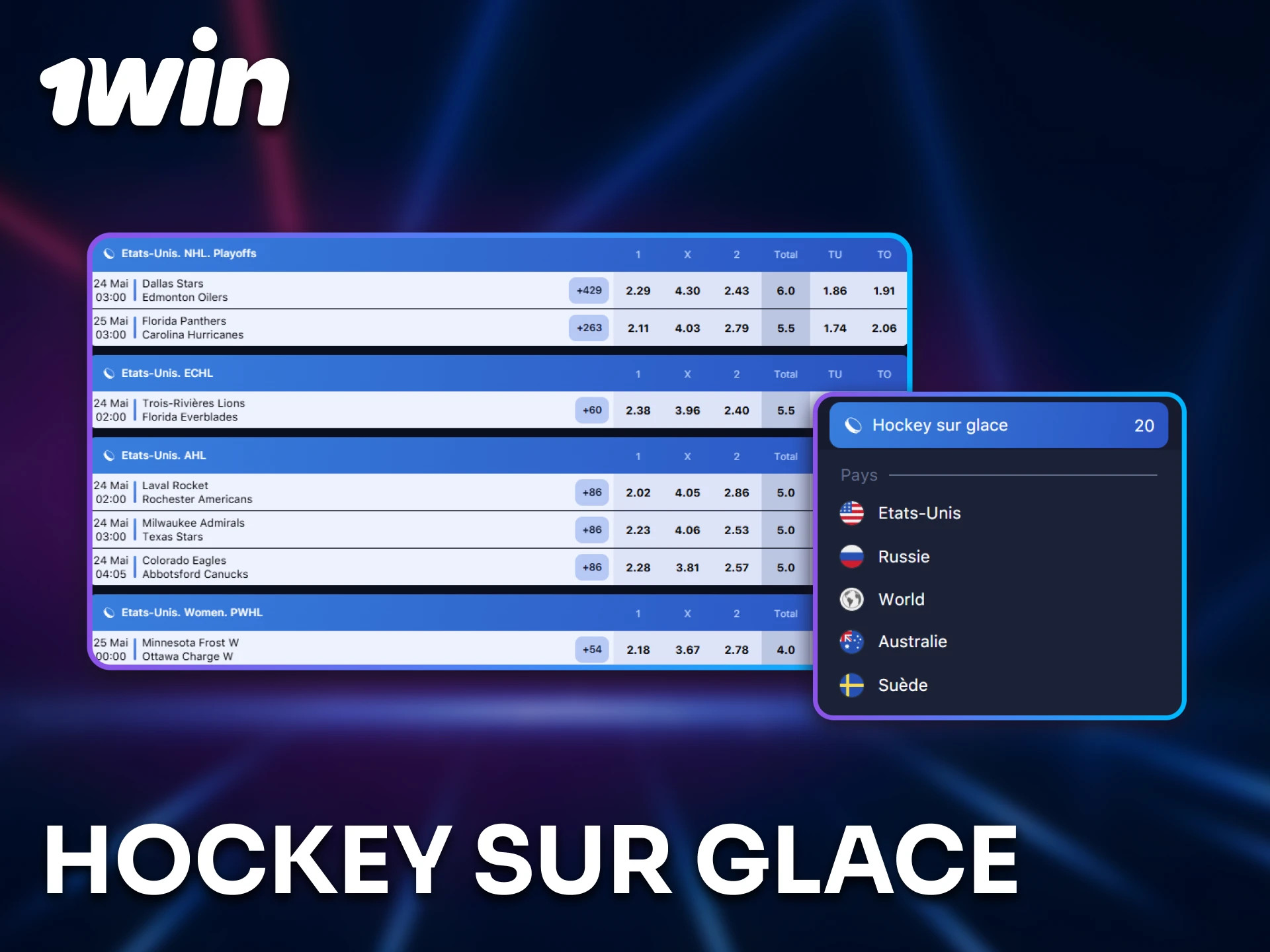 Pariez sur le hockey sur glace avec 1win pour les fans sénégalais.