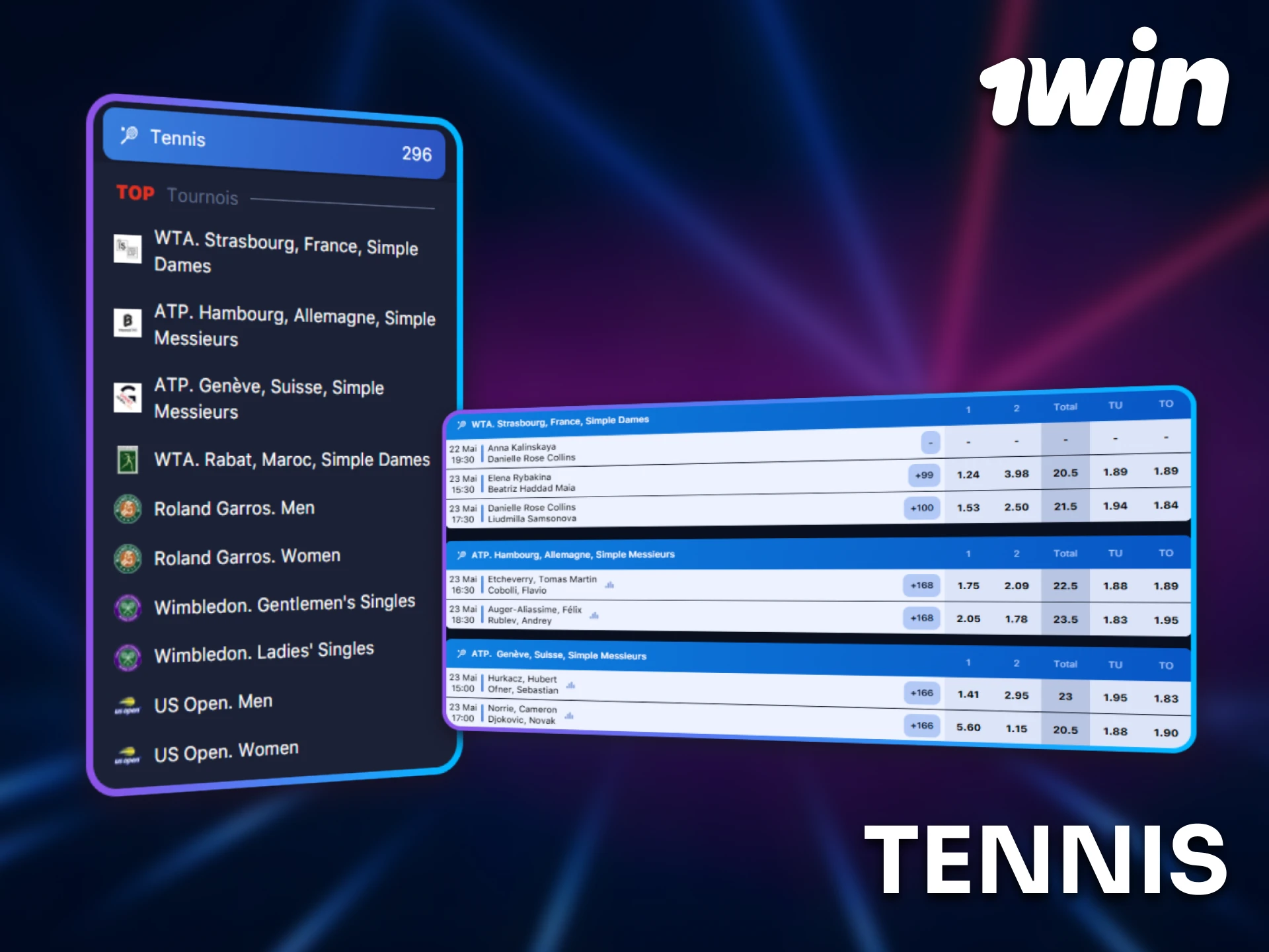 Profitez des cotes sur le tennis grâce à 1win.